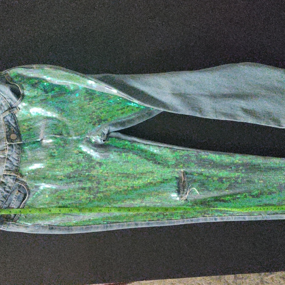 Forever 21 Green sequence relax distress jeans.